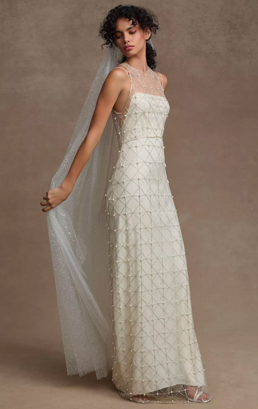 BHLDN Clemence Wedding Gown Size 14 Ivory Beaded Pearl Bridal Dress